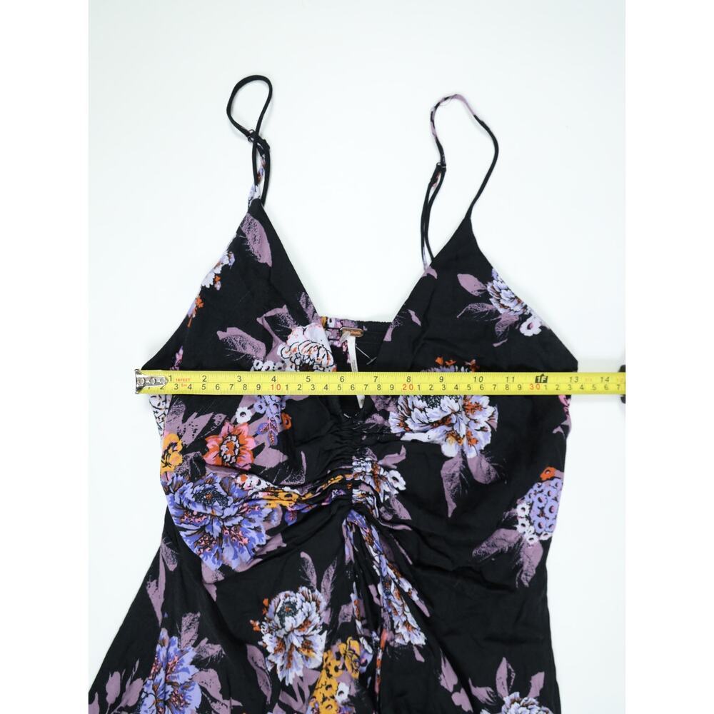 Free People Black Floral Mini Dress Boho Ruched Tie Front Festival Babydoll S - Picture 14 of 16